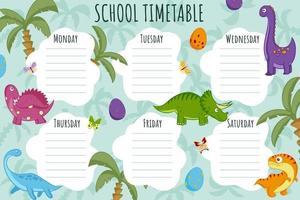 School Timetable. Weekly schedule vector template for school students.