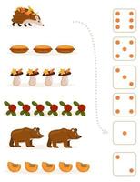 Worksheet for teaching mathematics and numeracy on the topic of autumn. For preschool children and kindergarten children who study numbers and counting. Vector illustration