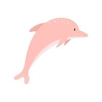 Hand drawn vector illustration of pink dolphin isolated on white background