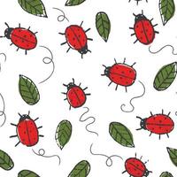 Cute summer pattern with hand drawn ladybugs and leaves. Creative surface design for textile, backgrounds, prints, packages and kids designs vector