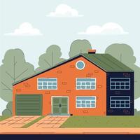 big brick country house with garage and attic vector