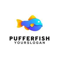 puffer fish colorful logo design template vector