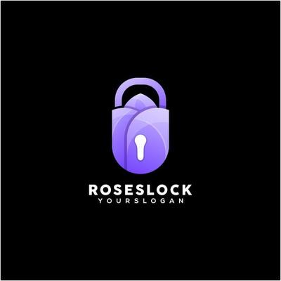 roses lock colorful logo design template