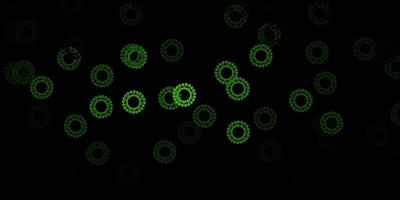 Dark green vector background with covid-19 symbols.