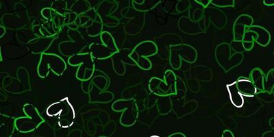 Light Green vector background with Shining hearts.