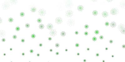 plantilla de doodle de vector verde claro con flores.