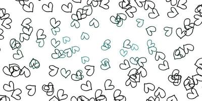 Light Green vector background with Shining hearts.