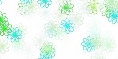 Fondo de doodle de vector verde claro con flores.