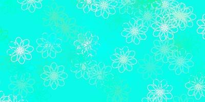 Light Green vector doodle template with flowers.