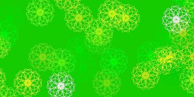 textura de doodle de vector verde claro, amarillo con flores.