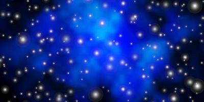 Dark BLUE vector background with colorful stars.