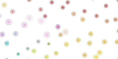 Fondo de doodle de vector multicolor claro con flores.