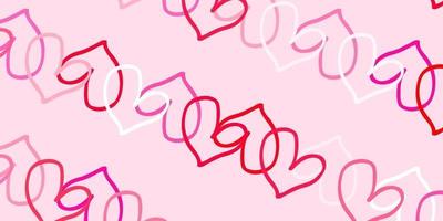 plantilla de vector rosa claro con corazones de doodle.