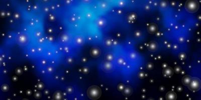 Dark BLUE vector background with colorful stars.