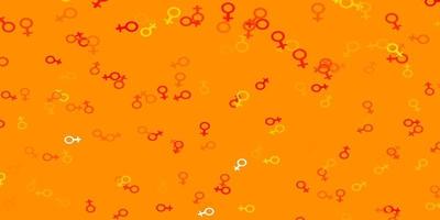 textura de vector naranja claro con símbolos de derechos de las mujeres.