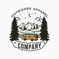 wild nature camping adventure with car, design apparel illustration vector