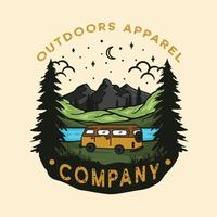 nature camping adventure with car, artwork T-shirt design vector illustration