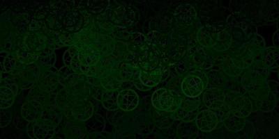 Dark Green vector background with occult symbols.