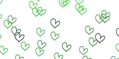 Light Green, Yellow vector background with Shining hearts.
