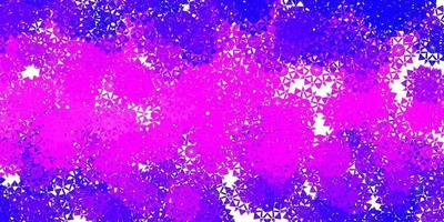 textura de vector violeta, rosa claro con copos de nieve brillantes.