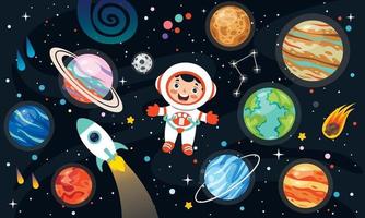 fondo espacial con personaje de dibujos animados vector