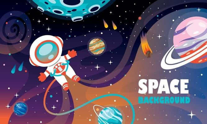 Space Background With Cartoon Character