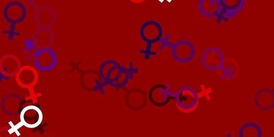 textura de vector azul claro, rojo con símbolos de derechos de las mujeres.