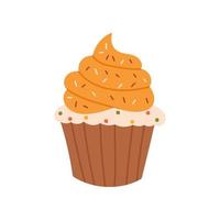 Cute hand drawn pumpkin cupcake. Vector illustration with autumn mood