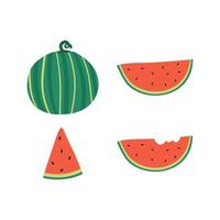 Cute hand drawn watermelon set isolated on white background. Vector illustration of watermelon slice.