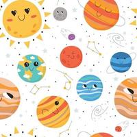 Seamless pattern with solar system planets. Cute hand drawn vector illustration.