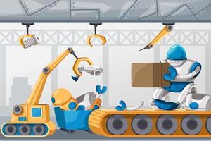 Set of android character robot cartoon style futuristic machine for industrial use. vector