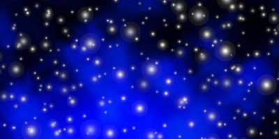 Dark BLUE vector background with colorful stars.