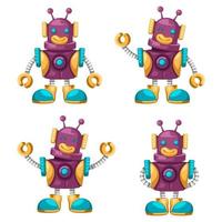 Set of android character robot cartoon style futuristic machine for industrial use.