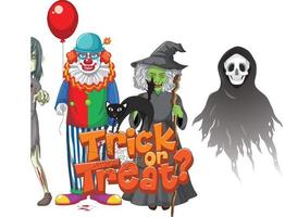 Trick or Treat text design with Halloween ghost characters vector