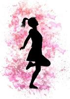 silhouette of a skipping girl on a pink watercolour background vector