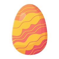 Cute realistic Easter egg painted with wide pink and yellow lines. Can be used as easter hunt element for web banners, posters and web pages. vector