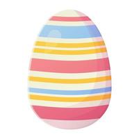 Cute realistic Easter egg painted with pink blue yellow lines. Can be used as easter hunt element for web banners, posters and web pages. Stock vector illustration in cartoon style isolated on white