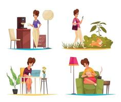 Daily Woman Routine 2x2 Design Concept vector