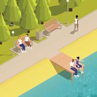 Sitting People Embankment Composition vector
