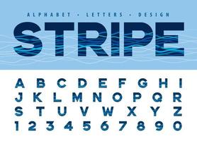 Water Ripple Lines Letter fonts, Wave Stripe Lines Alphabet Letters and numbers, vector