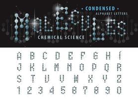 letras condensadas de la química celular de la molécula del átomo establecidas para la ciencia, conectar, conexión, red, social, biología, física, letras y números abstractos del alfabeto celular de la molécula vector