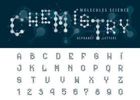 Geometric Font Futuristic Chemical Condensed Letters set, Abstract molecule cell Alphabet Letters and numbers vector