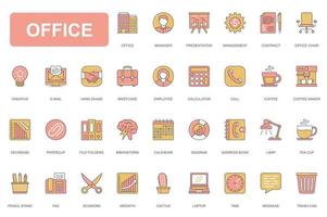 Office concept simple line icons set. Pack outline pictograms of management, presentation, creative, hand shake, brainstorm, contract, employee and other. Vector elements for mobile app and web design