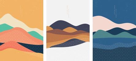 Natural Landscape background with Japanese pattern vector. Geometric template in traditional of Japan. Mountain in Asian poster design. Abstract arts. vector