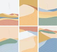 Natural landscape background with Japanese wave pattern vector. Geometric pattern vector template