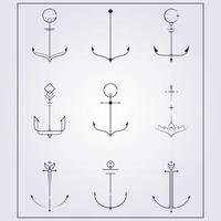 bundle and set of nautical anchor icon symbol for tattoo style logo simple line art vector illustration design, variation of creative anchor