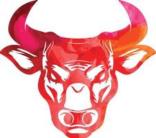 watercolor animal bull red horns vector