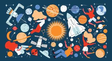 Space Floating Doodle Composition vector