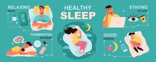 conjunto infográfico de sueño saludable vector