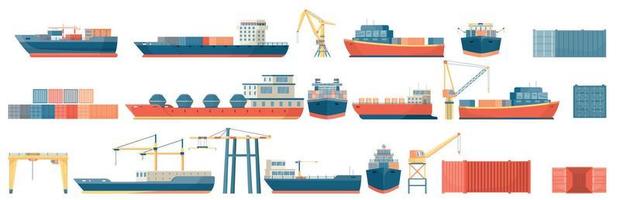 conjunto de barcos y contenedores vector